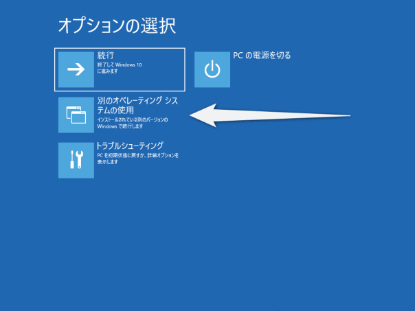 「別のオペレーティングシステムの使用」を選択する