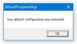 Your default configuration was restored!