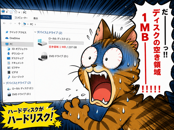 C ドライブの空き領域が 1 MB しかなくて焦る k本的キャット君