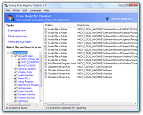 Eusing Free Registry Cleaner スクリーンショット