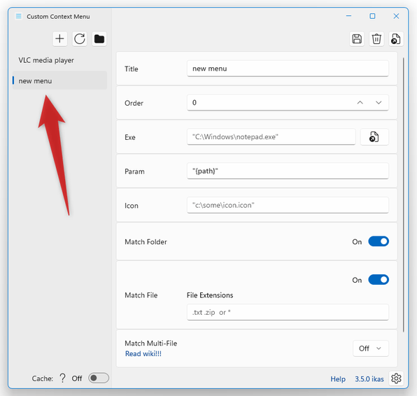 左メニュー内に追加された「new menu」を選択する