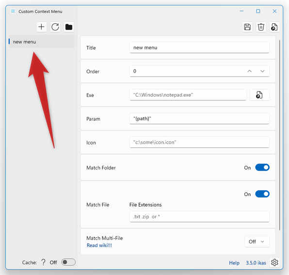 左メニュー内に、「new menu」というアイテムが追加される