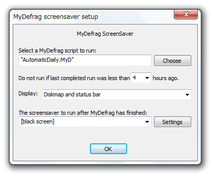 MyDefrag screensaver setup