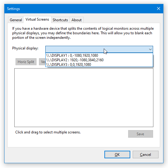 仮想的に分割するモニターを選択