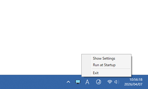タスクトレイアイコンの右クリックメニュー
