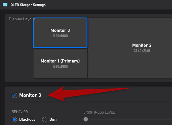 「Monitor 〇（モニター番号）」にチェックを入れる