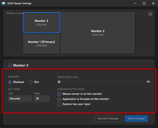 暗くする方法、および暗転状態の解除方法を指定する
