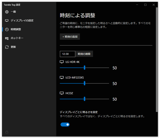 ディスプレイごとに明るさの変更を行うこともできる