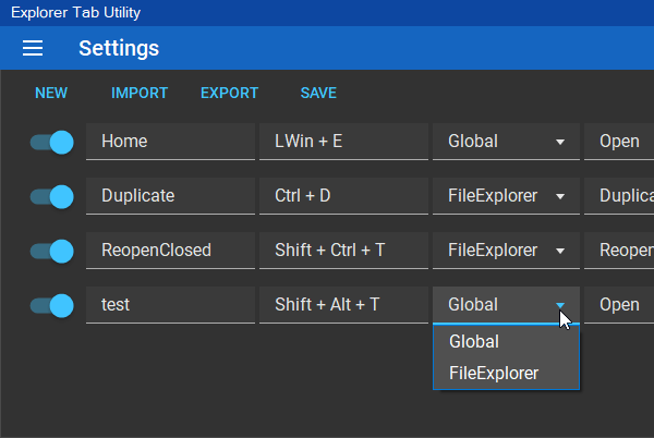 「Global」というプルダウンメニューをクリックし、このホットキーの有効範囲を指定する