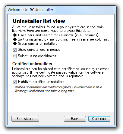 Uninstaller list view