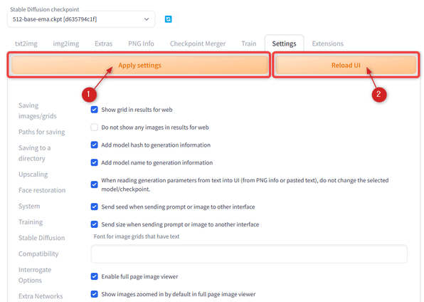 「Apply settings」ボタンをクリック →「Reload UI」ボタンをクリックする
