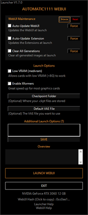 A1111 WebUI Easy Installer and Launcher スクリーンショット