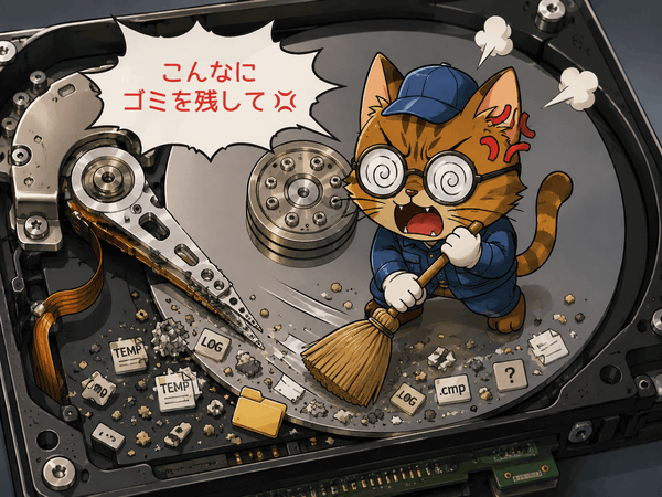 PC 内でゴミ掃除を頑張る k本的キャット君