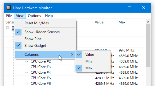 メニューバー上の「View」→「Columns」から「Min」にチェックを入れる