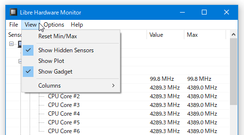 メニューバー上の「View」から「Show Hidden Sensors」にチェックを入れる