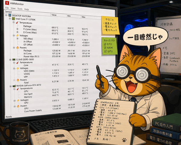 ハードウェアの温度や電圧をモニターする k本的キャット君