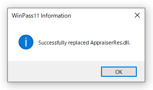 Successfully replaced AppraiserRes.dll