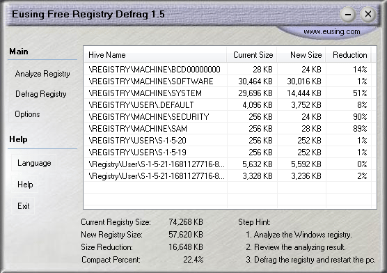 Eusing Free Registry Defrag