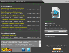 Tweaking.com - Registry Compressor スクリーンショット