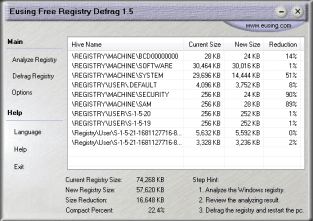 Eusing Free Registry Defrag スクリーンショット