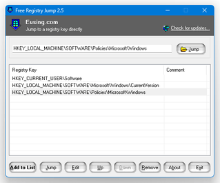 Eusing Free Registry Jump スクリーンショット