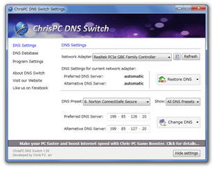 ChrisPC DNS Switch スクリーンショット