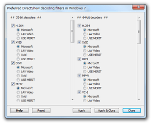 Win7DSFilterTweaker スクリーンショット