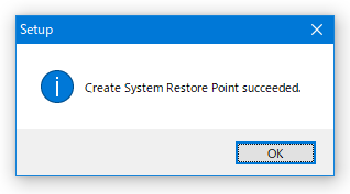 Create System Restore Point succeeded.