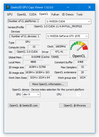 OpenCL タブ