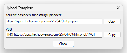 ファイルのアップロード先 URL が表示される
