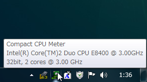 トレイアイコンの上にマウスカーソルを乗せると、ハードウェア情報がツールチップで表示される