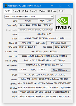 GPU Caps Viewer スクリーンショット