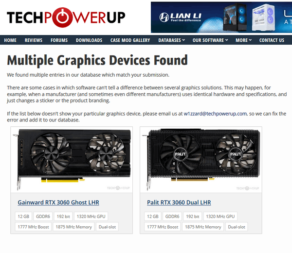 GPU の情報を、GPU-Z のウェブサイトで確認することもできる