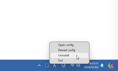 タスクトレイアイコンを右クリックして「Uninstall」を選択する