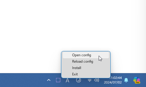 タスクトレイアイコンを右クリックし、「Open config」を選択する