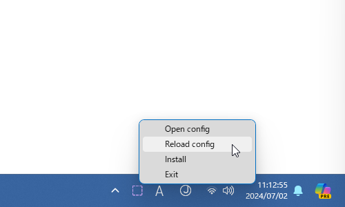 タスクトレイアイコンを右クリックして「Reload config」を選択する