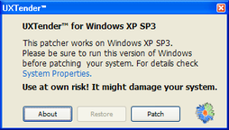UXTender SP3 UxTheme Patcher スクリーンショット