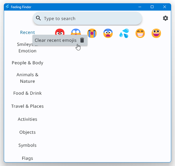 「Recent」カテゴリーを右クリック →「Clear recent emojis」を選択する