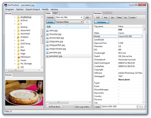 ExifToolGUI スクリーンショット