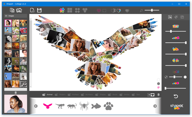 鳥の形をしたコラージュが作成される