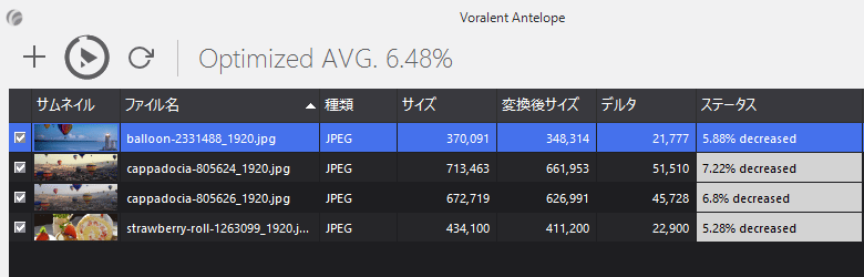 非可逆圧縮を行った場合