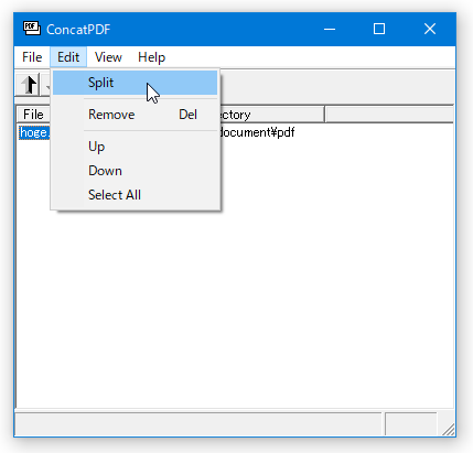 リストに追加されたファイルを選択し、メニューバー上の「Edit」から「Split」を選択する