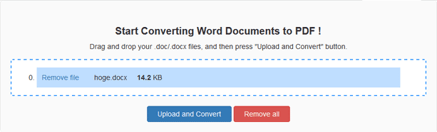 「Drop files here or click to upload」という部分にファイルをドロップする
