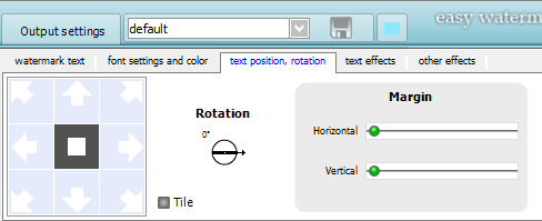 「text position, rotation」タブ