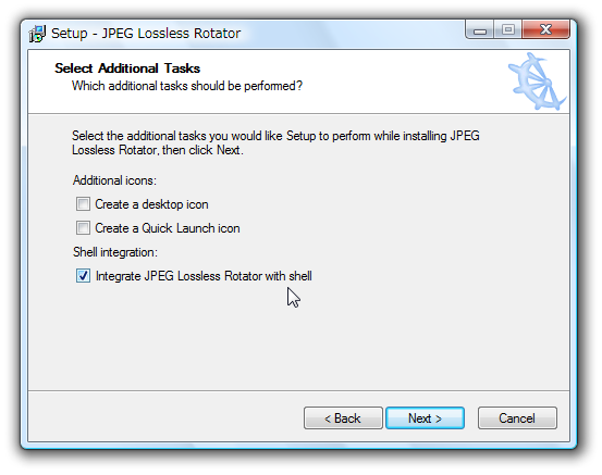 「Integrate JPEG Lossless Rotator with shell」にチェックを入れておく