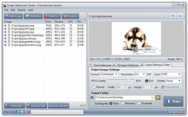 「Output Settings & Start」タブ