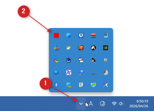タスクトレイの左端にある「^」をクリックする