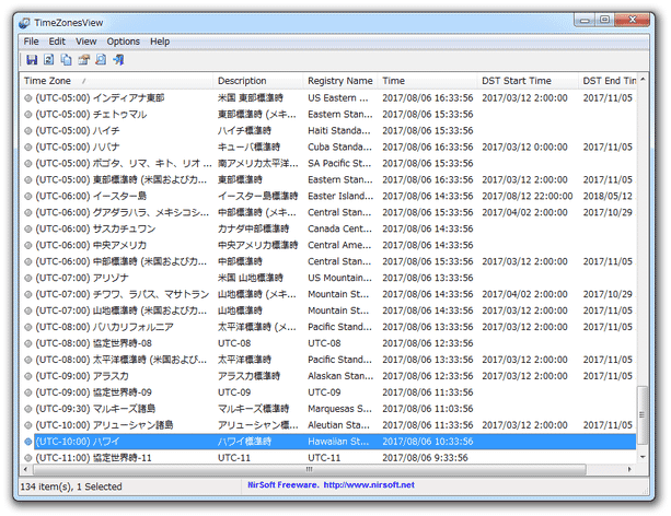 キーワードを含むタイムゾーンにジャンプできる