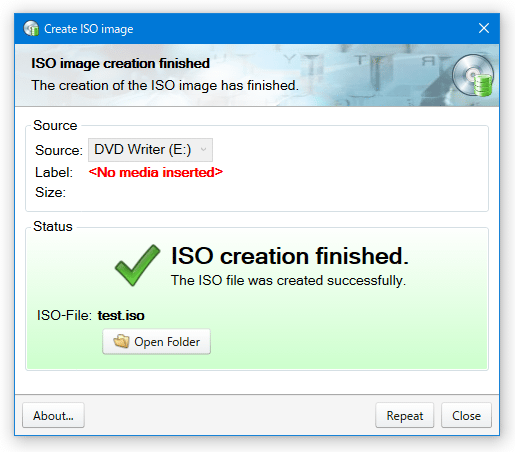 ISO creation finished