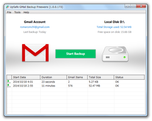 UpSafe GMail Backup スクリーンショット